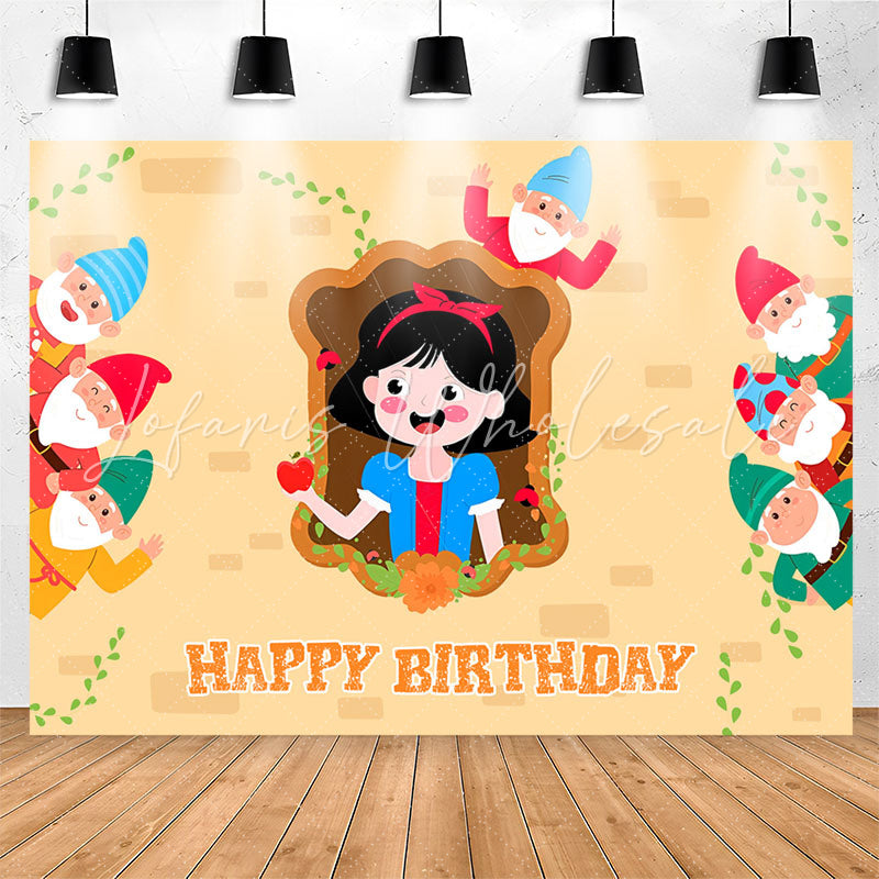 Lofaris Red Apple Princess Girls Happy Birthday Backdrop