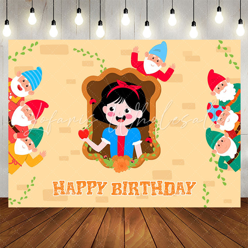 Lofaris Red Apple Princess Girls Happy Birthday Backdrop