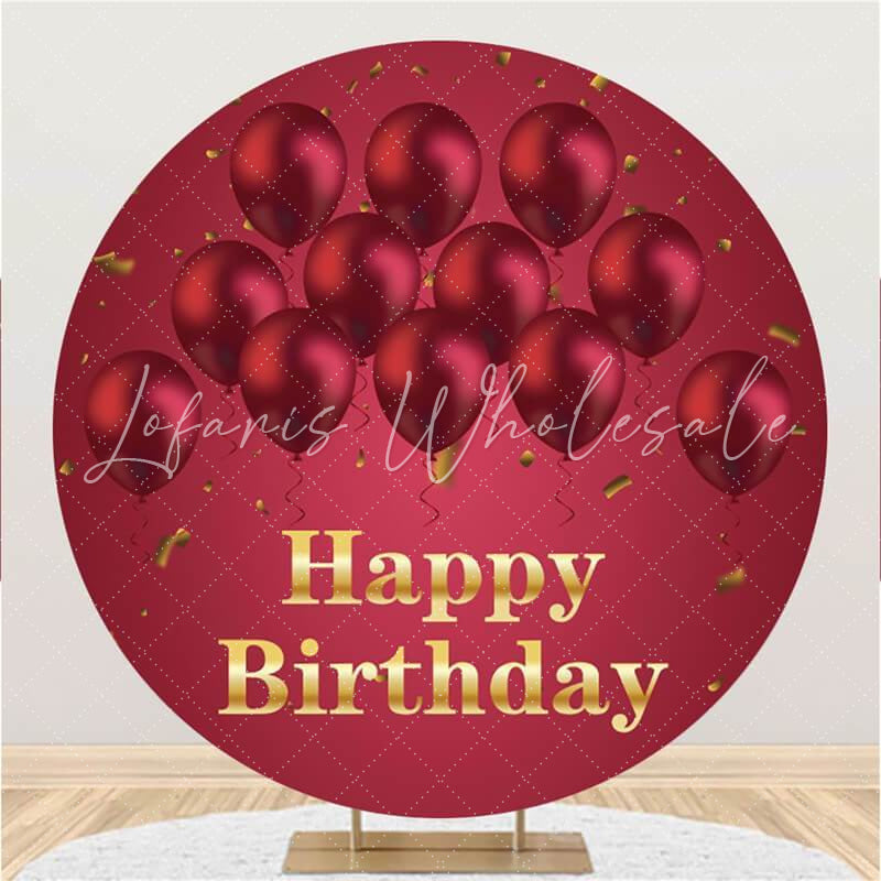 Lofaris Red Ballon Custom Circle Happy Birthday Party Backdrop
