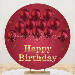 Lofaris Red Ballon Custom Circle Happy Birthday Party Backdrop