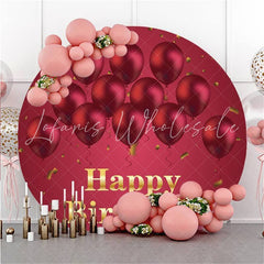 Lofaris Red Ballon Custom Circle Happy Birthday Party Backdrop