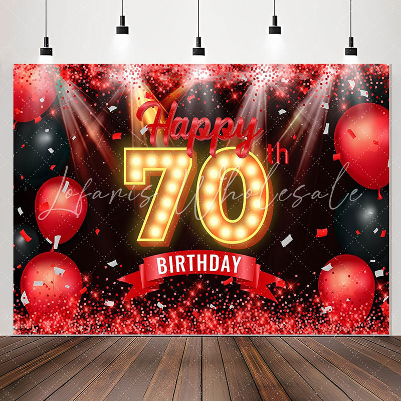 Lofaris Red Balloon Ribbon Glitter 70th Birthday Backdrop