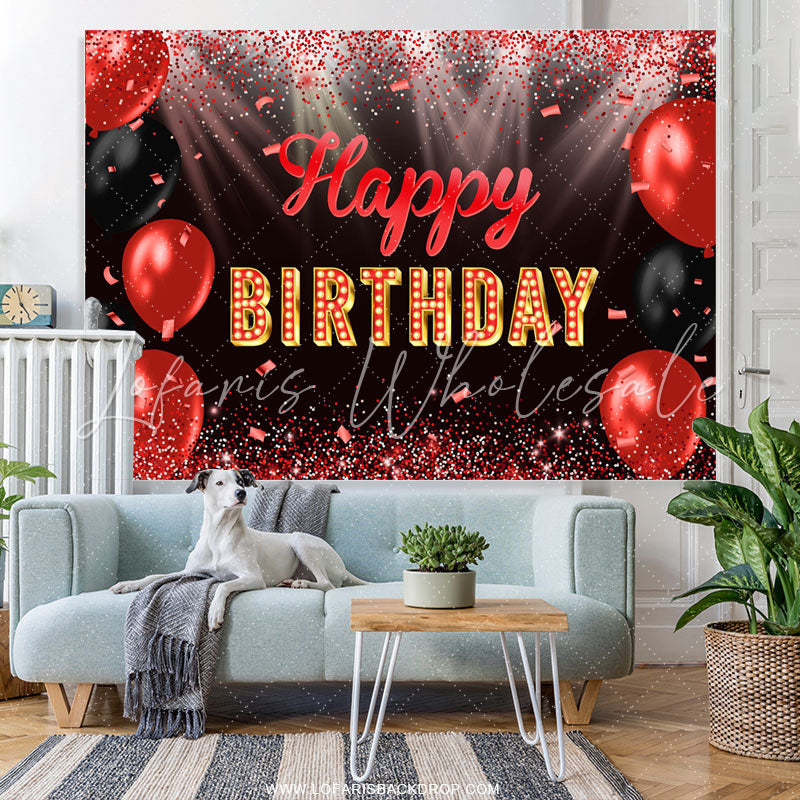 Lofaris Red Balloon Stage Light Happy Birthday Backdrop