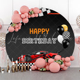 Lofaris Red Black Car Balloons Round Happy Birthday Backdrop