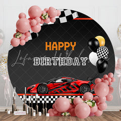 Lofaris Red Black Car Balloons Round Happy Birthday Backdrop