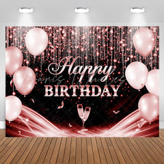 Lofaris Red Black Glitter Balloon Happy Birthday Backdrop