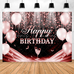 Lofaris Red Black Glitter Balloon Happy Birthday Backdrop
