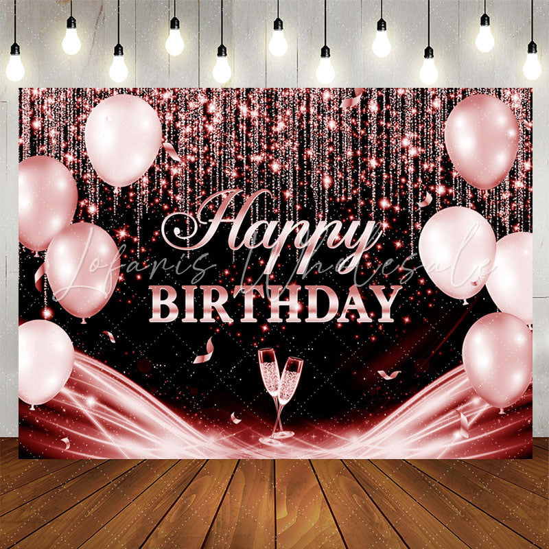 Lofaris Red Black Glitter Balloon Happy Birthday Backdrop