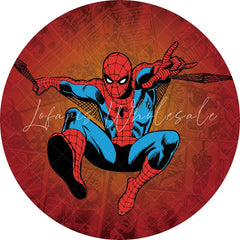 Lofaris Red Blue Cartoon Super Hero Round Boys Birthday Backdrop