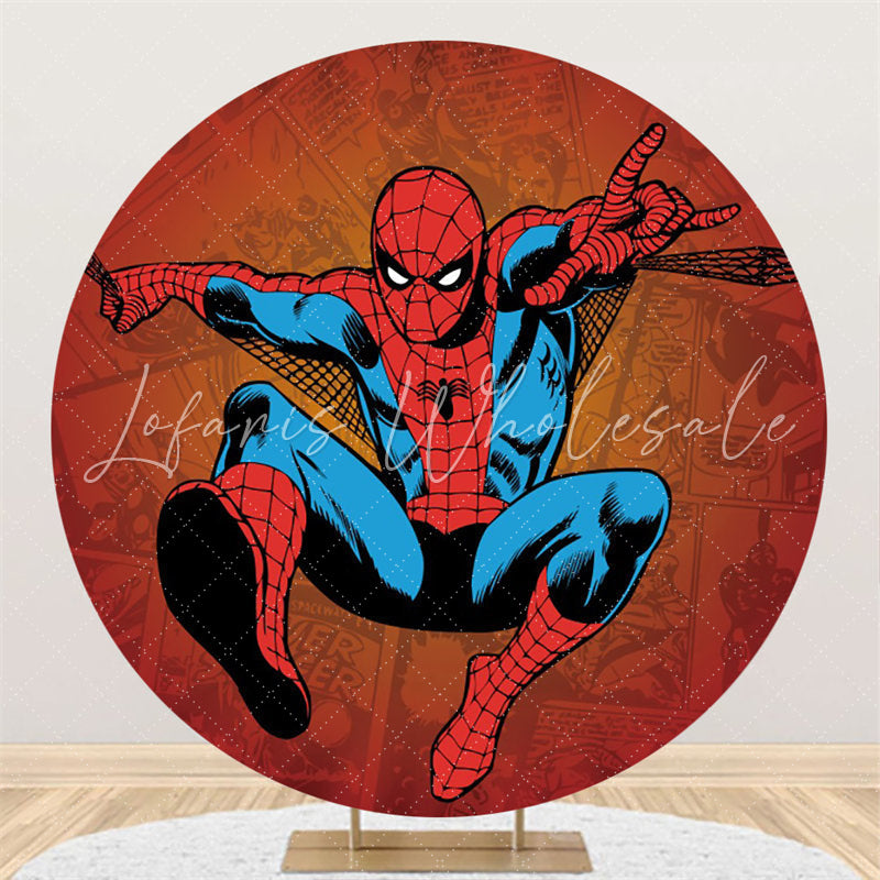 Lofaris Red Blue Cartoon Super Hero Round Boys Birthday Backdrop