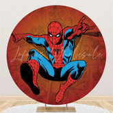 Lofaris Red Blue Cartoon Super Hero Round Boys Birthday Backdrop