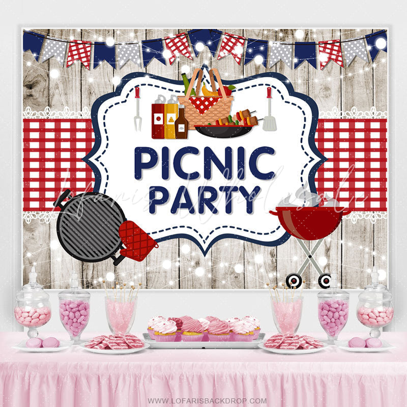 Lofaris Red Blue Flags And White Wood Picnic Birthday Backdrop