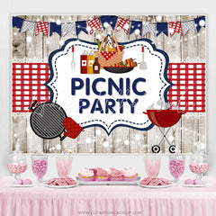 Lofaris Red Blue Flags And White Wood Picnic Birthday Backdrop