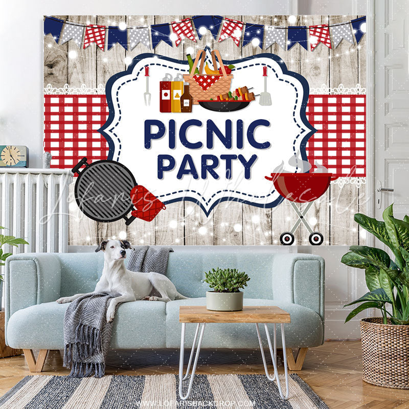 Lofaris Red Blue Flags And White Wood Picnic Birthday Backdrop