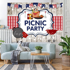 Lofaris Red Blue Flags And White Wood Picnic Birthday Backdrop
