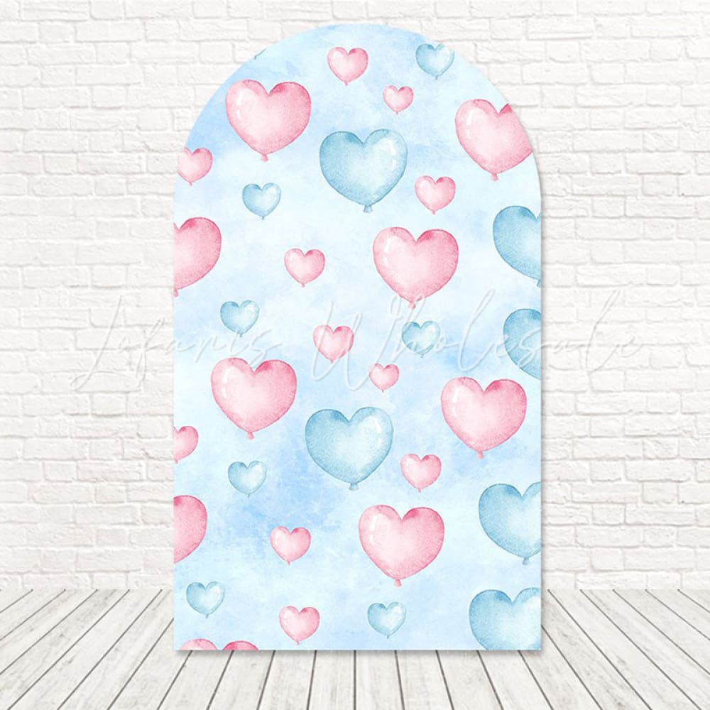 Red Blue Heart Gender Reveal Arch Backdrop For Baby News Day