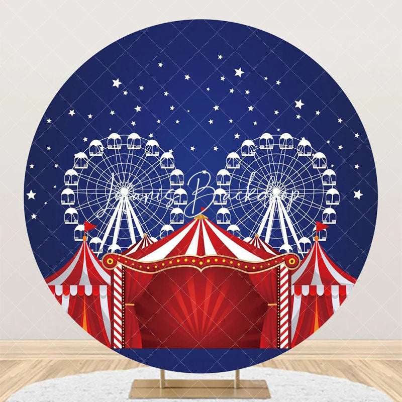 Lofaris Red Blue Night Star Circus Tent Round Party Backdrop