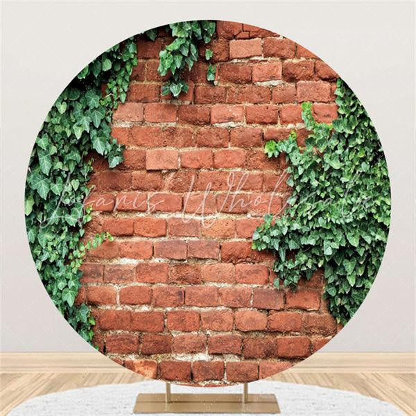 Lofaris Red Brick And Green Leaves Round Wedding Party Backdrop