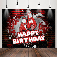 Lofaris Red Brick Wall Boxing Gloves Happy Birthday Backdrop