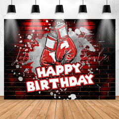 Lofaris Red Brick Wall Boxing Gloves Happy Birthday Backdrop