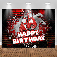Lofaris Red Brick Wall Boxing Gloves Happy Birthday Backdrop