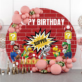 Lofaris Red Bricks And Cartoon Games Round Birthday Backdrop