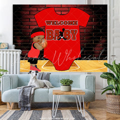 Lofaris Red Bricks And Little Basketball Boy Baby Shower Backdrop