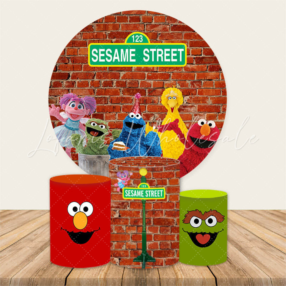 Lofaris Red Bricks And Plush Toy Round Happy Birthday Backdrop Kit