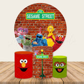 Lofaris Red Bricks And Plush Toy Round Happy Birthday Backdrop Kit