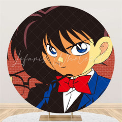 Lofaris Red Bricks Round Cartoon Boy Birthday Party Backdrop