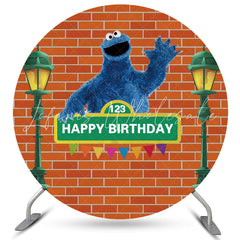 Lofaris Red Brown Bricks Round Blue Cartoon Doll Birthday Backdrop