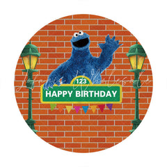 Lofaris Red Brown Bricks Round Blue Cartoon Doll Birthday Backdrop