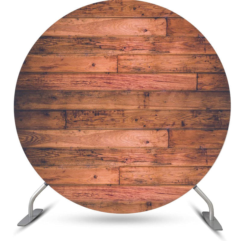 Lofaris Red Brown Rural Wood Plank Round Birthday Backdrop
