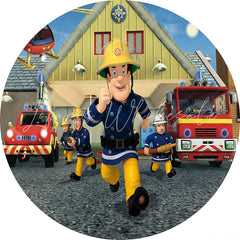 Lofaris Red Car And Cartoon Police Round Happy Birthday Backdrop