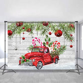 Lofaris Red Car And Chrismas Party Ball Glitter Wood Backdrop