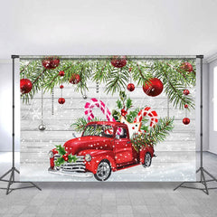 Lofaris Red Car And Chrismas Party Ball Glitter Wood Backdrop