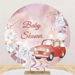 Lofaris Red Car And Floral Round Animal Baby Shower Backdrop