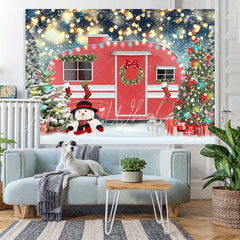 Lofaris Red Car Christmas Tree Snowman Bokeh Backdrop for Party