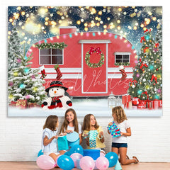 Lofaris Red Car Christmas Tree Snowman Bokeh Backdrop for Party