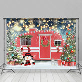 Lofaris Red Car Christmas Tree Snowman Bokeh Backdrop for Party