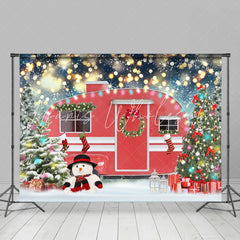 Lofaris Red Car Christmas Tree Snowman Bokeh Backdrop for Party