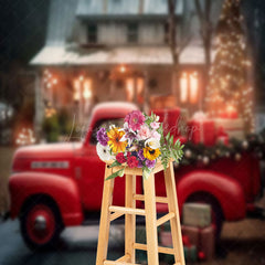 Lofaris Red Car Gifts Trees Bokeh House Christmas Backdrop