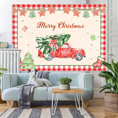 Lofaris Red Car with A Christmas Tree Party Backdrop