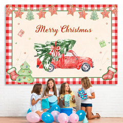 Lofaris Red Car with A Christmas Tree Party Backdrop