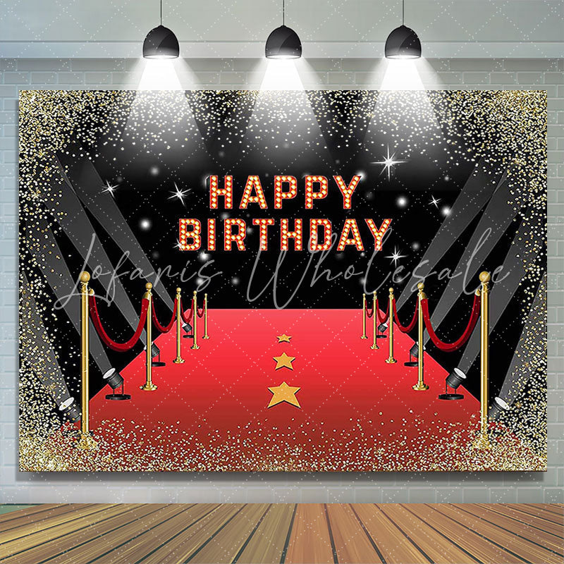 Lofaris Red Carpet Gold Glitter Movie Theme Birthday Backdrop