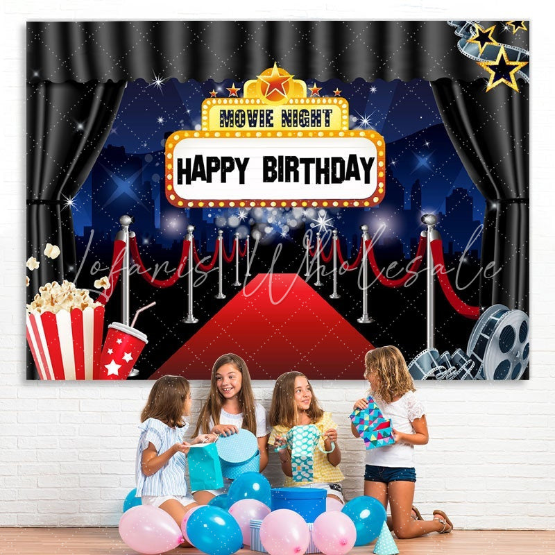 Lofaris Red Carpet Marquee Movie Night Happy Birthday Backdrop