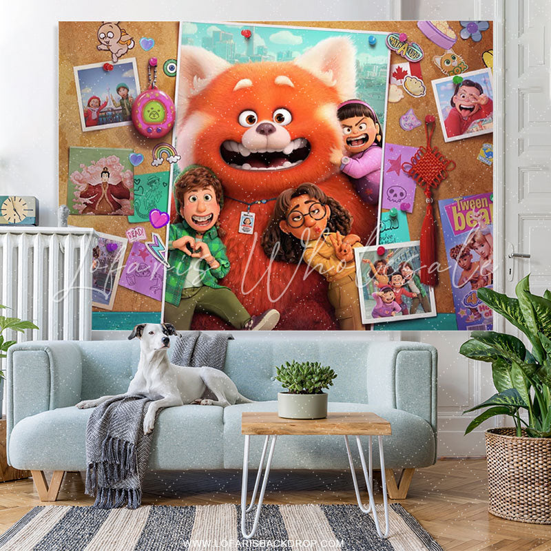 Lofaris Red Cat And Kids Happy Birthday Party Backdrop Banner