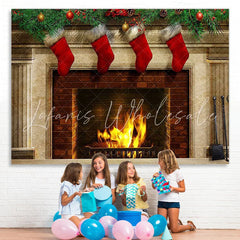 Lofaris Red Christmas stockings fireplace Photoshoot backdrop