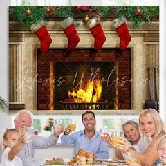 Lofaris Red Christmas stockings fireplace Photoshoot backdrop