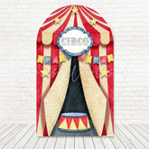 Red Circus Tent Striped Theme Arch Backdrop For Carnival Bash
